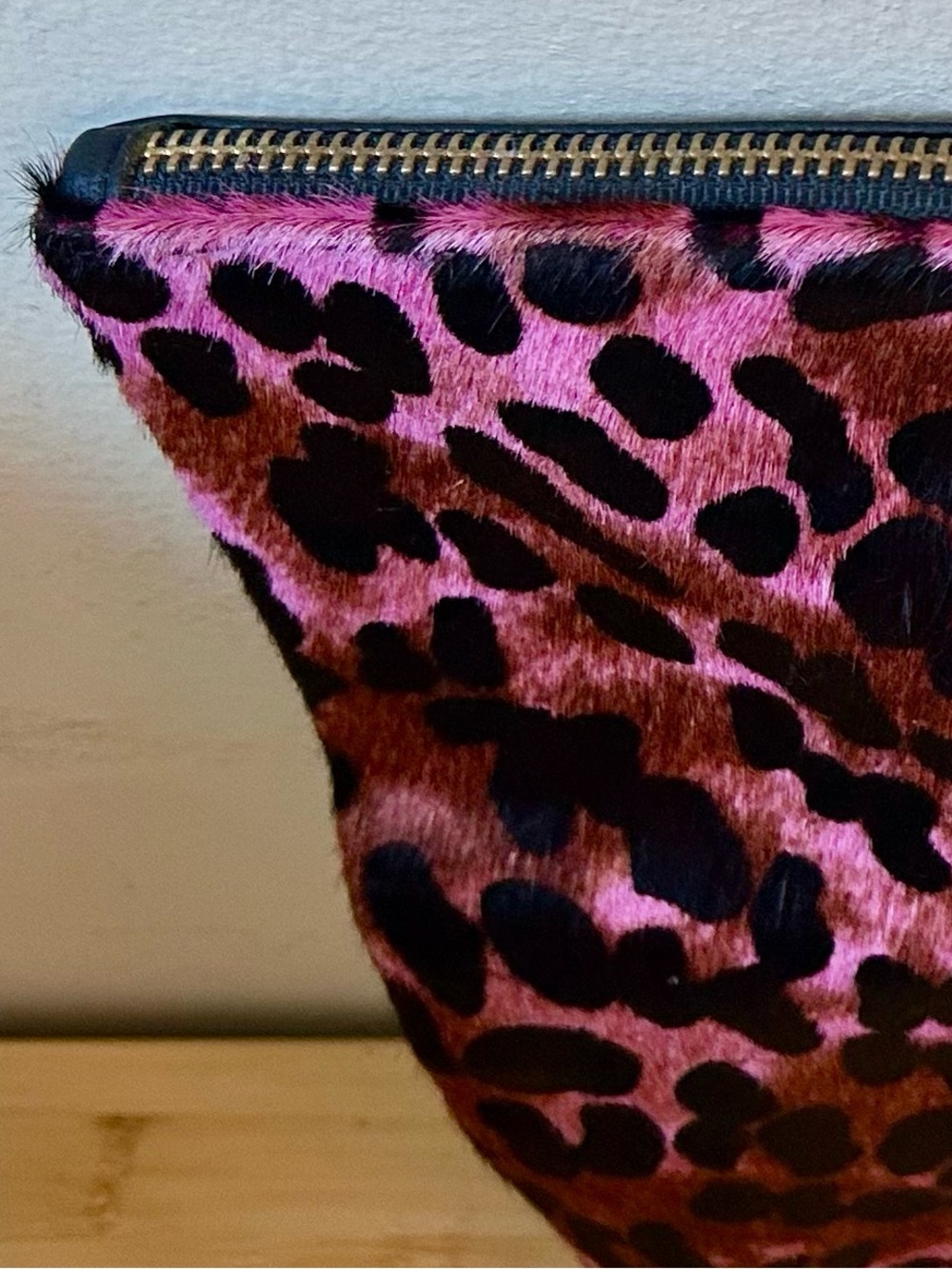 Trina Turk Pony Hair Pink Leopard Animal Print Envelope Clutch Handbag SEE PICS - Picture 2 of 10